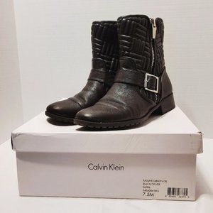 Calvin Klein Rauline Leather Ankle Boots Women's Size 7.5 Black Quilted